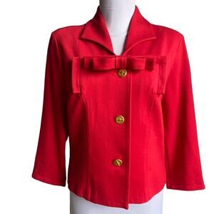 VTG Cabi Beau Red Cropped Blazer Jacket Size 6 Gold Buttons Bow Preppy Holiday